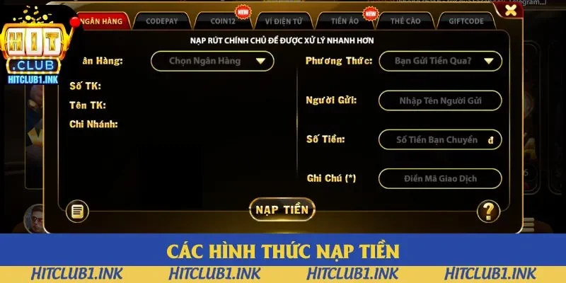 Các hình thức nạp tiền Các hình thức nạp tiền